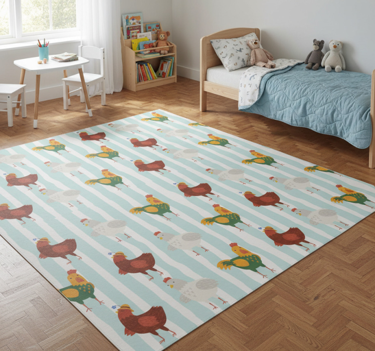 Animal vinyl rug with vertical striped roosters - TenStickers