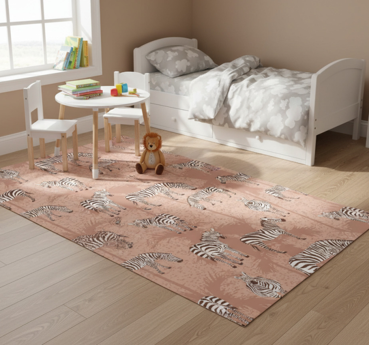 Animal vinyl rug in brown zebra and palms - TenStickers
