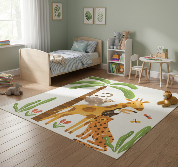 Animal vinyl rug jungle animals at play - TenStickers