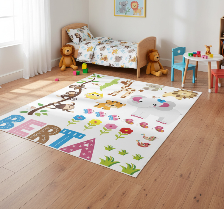 Animal vinyl rug jungle tree with name - TenStickers