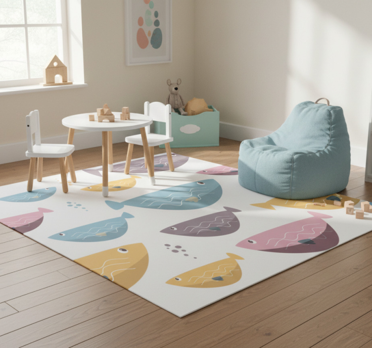 Animal vinyl rug with colorful fish for kids - TenStickers