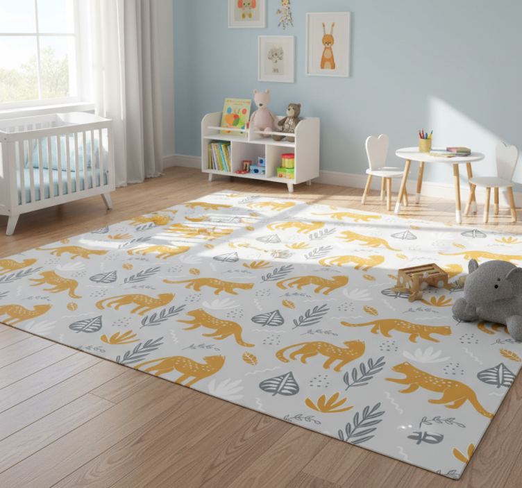 Animal vinyl rug leopard walk light background - TenStickers