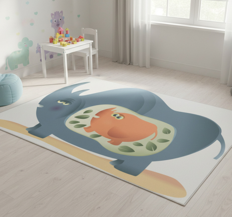 Animal vinyl rug pregnant rhino mother - TenStickers