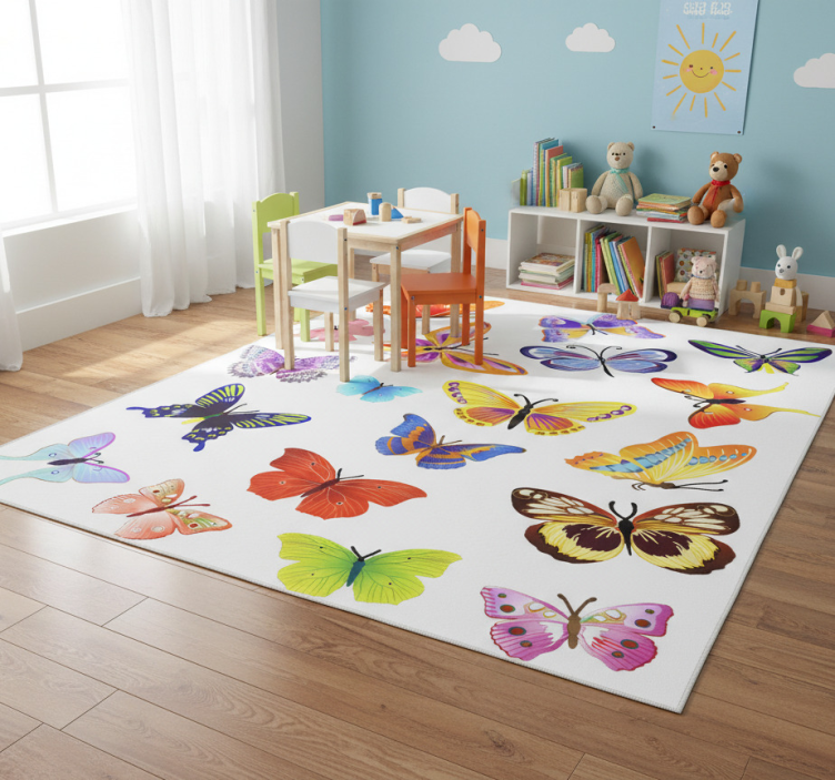 Multicolor flying butterflies animal vinyl rug - TenStickers