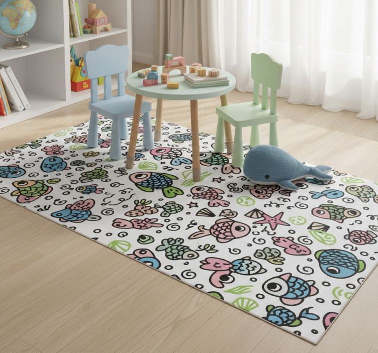 Animal vinyl rug multicolor fish pattern - TenStickers