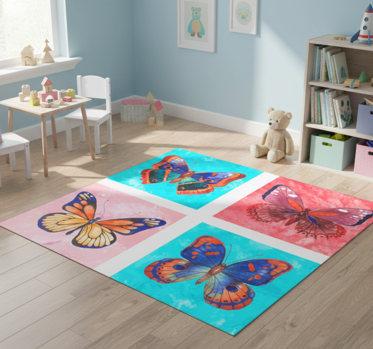 Animal vinyl rug with multicolored butterfly design - TenStickers