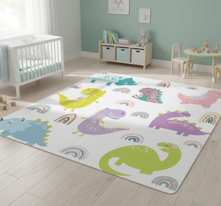 Animal vinyl rug nordic dinosaurs with rainbows set - TenStickers