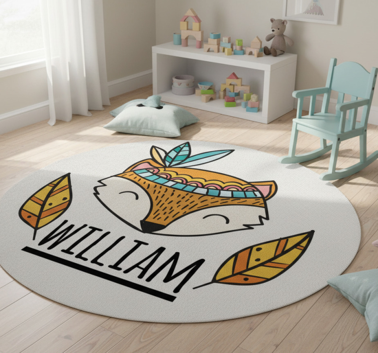 Animal vinyl rug nordic fox with feathers custom - TenStickers