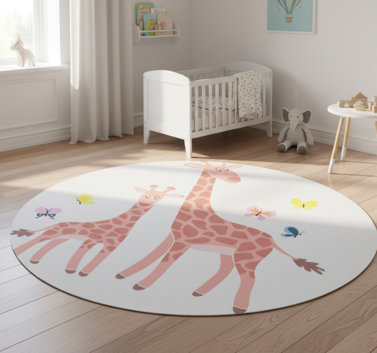 Animal vinyl rug parent and child butterfly giraffe - TenStickers