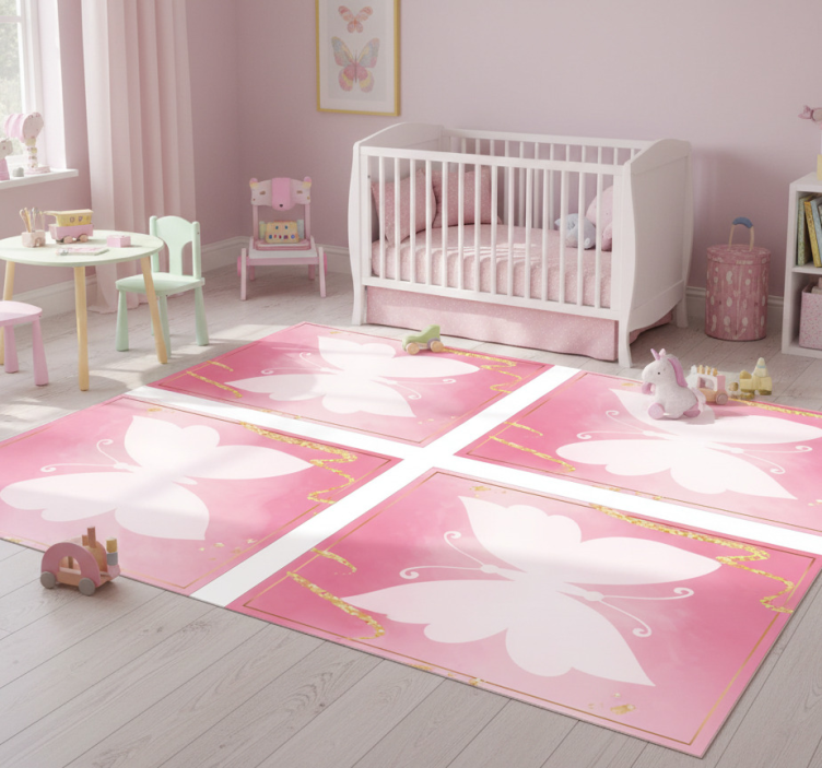 Animal vinyl rug with pink butterfly tiles - TenStickers