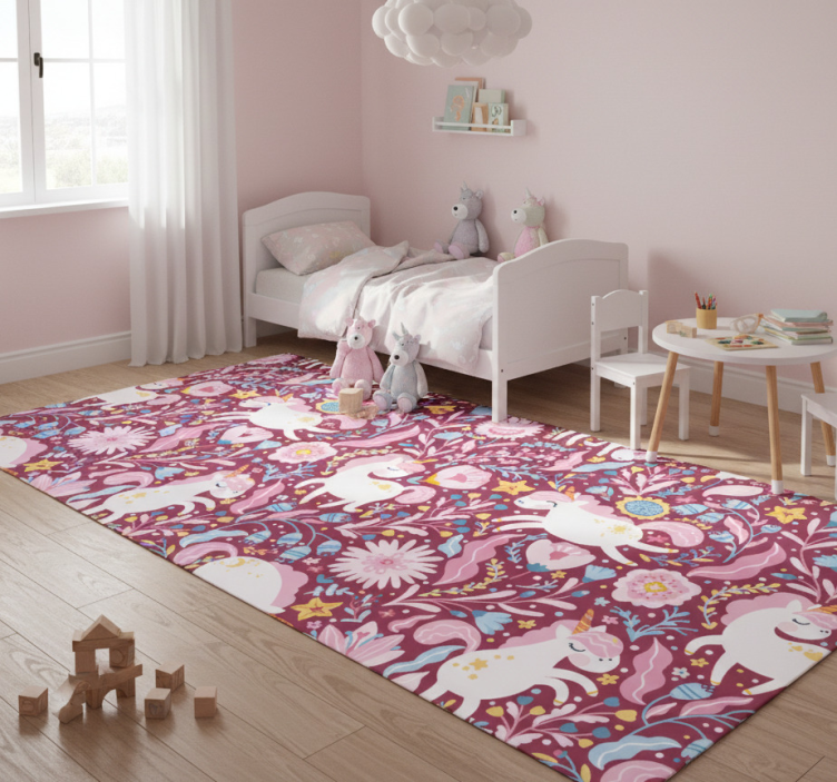 Animal vinyl rug playful unicorns design - TenStickers