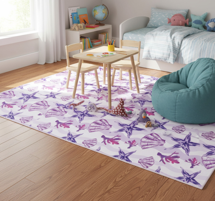 Animal vinyl rug with purple seashell and starfish - TenStickers