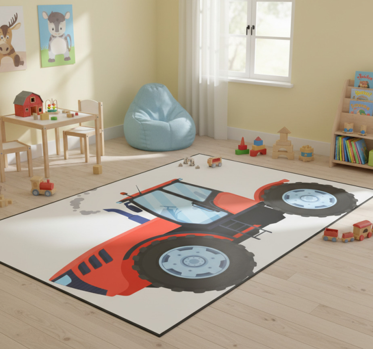 Animal vinyl rug red farm tractor - TenStickers