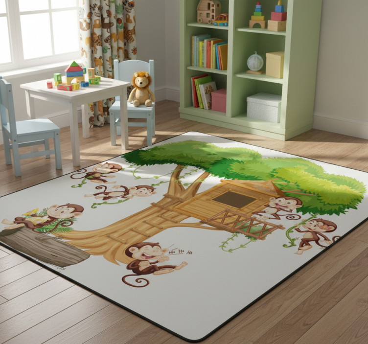 Animal vinyl rug monkeys in tree house - TenStickers