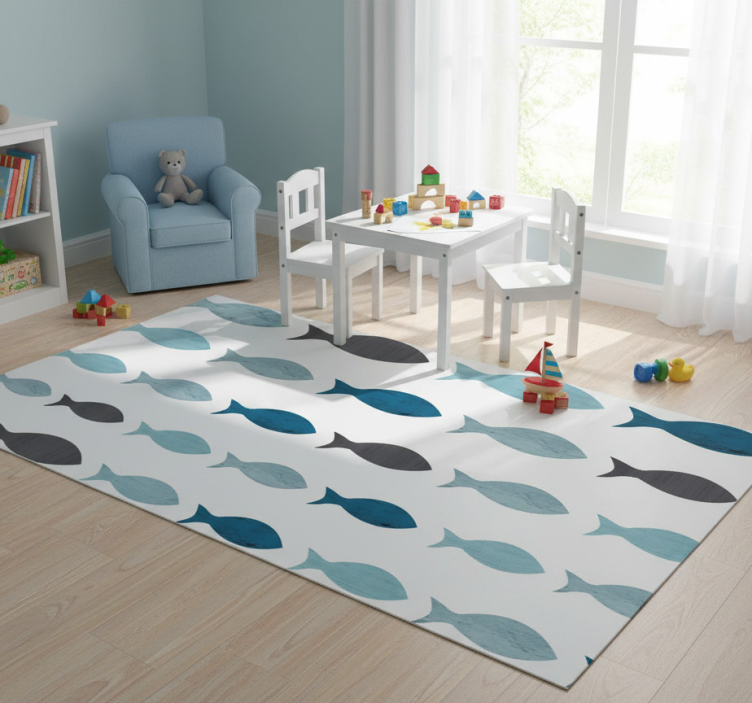 Animal vinyl rug blue fish silhouettes - TenStickers