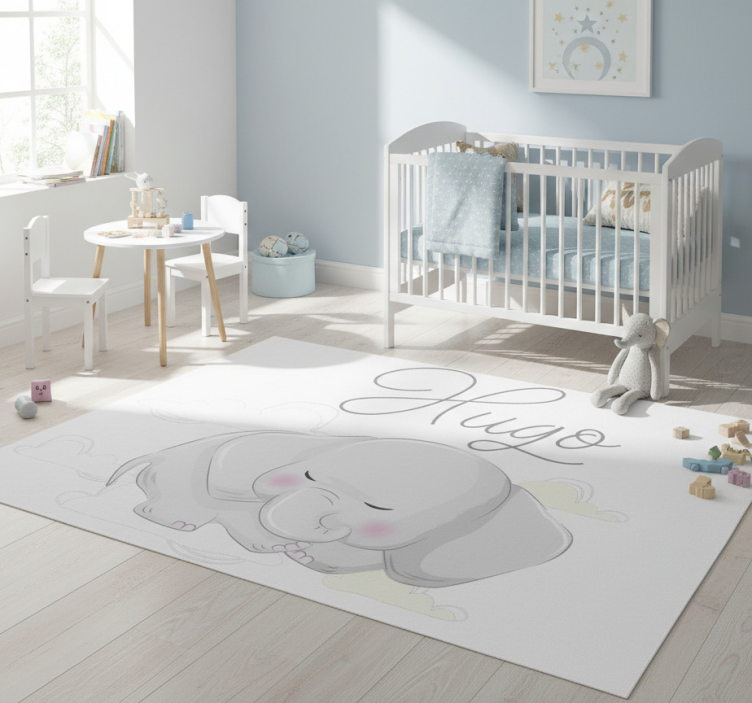 Animal vinyl rug sleeping elephant in clouds with name - TenStickers
