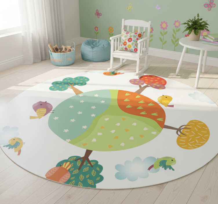 Animal vinyl rug spring white circle - TenStickers