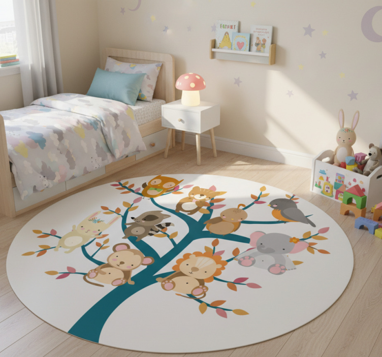 Animal vinyl rug tree with little ones - TenStickers