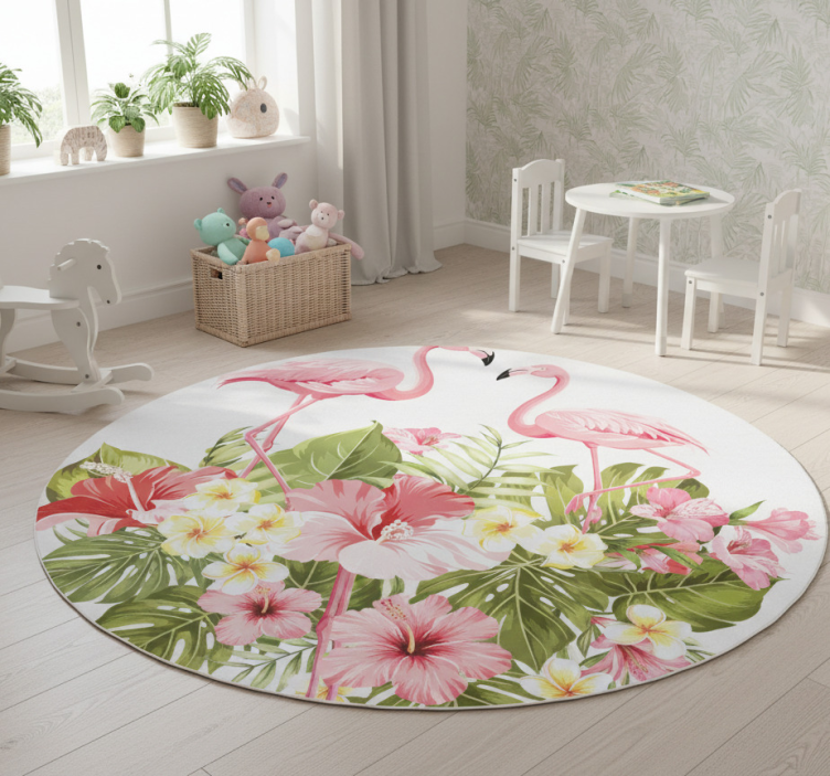 Animal vinyl rug tropical flower flamingo - TenStickers