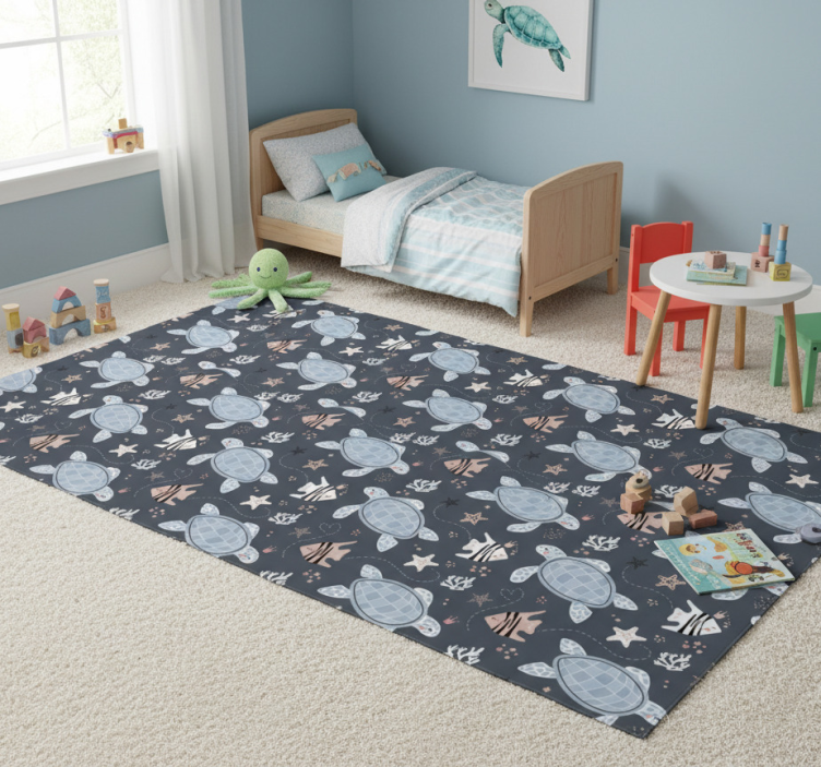 Turtles and fish under sea animal vinyl rug - TenStickers
