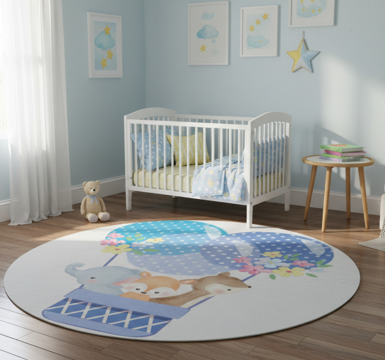 Animal vinyl rug watercolor animals hot air balloon - TenStickers