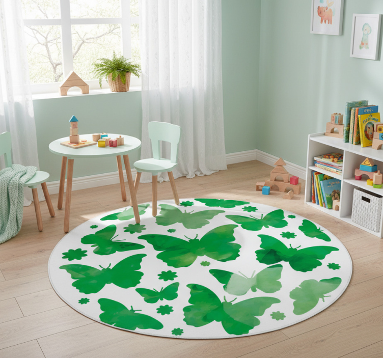 Green aquarelle butterflies animal vinyl rug - TenStickers