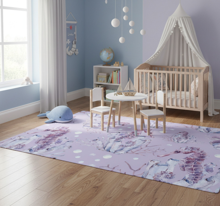 Animal vinyl rug watercolor seahorse - TenStickers