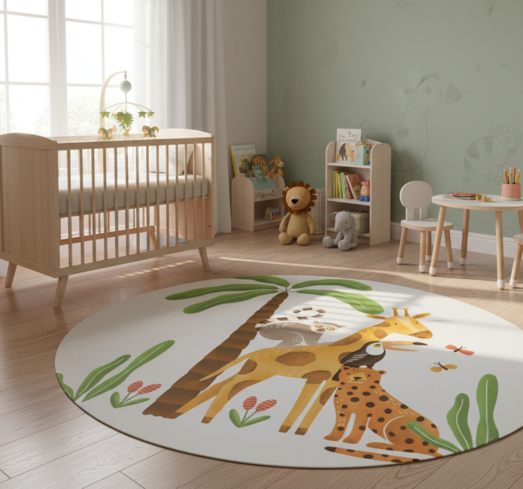 Animal vinyl rug whimsical jungle scene - TenStickers