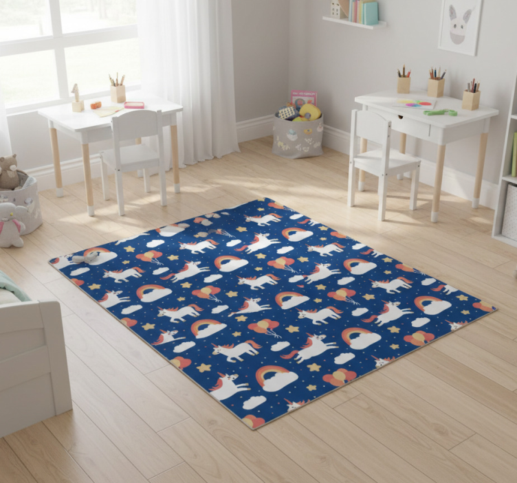 Animal vinyl rug white unicorns for kids - TenStickers