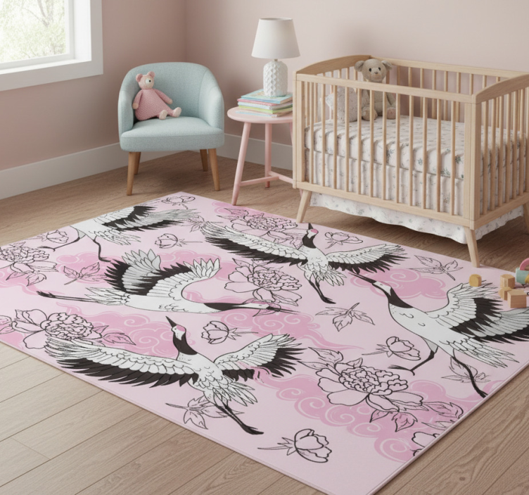 Animal vinyl rug wild birds modern pink pattern - TenStickers