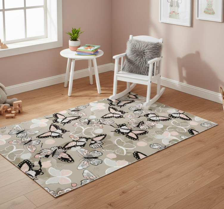 Animal vinyl rug with beige flying butterflies - TenStickers