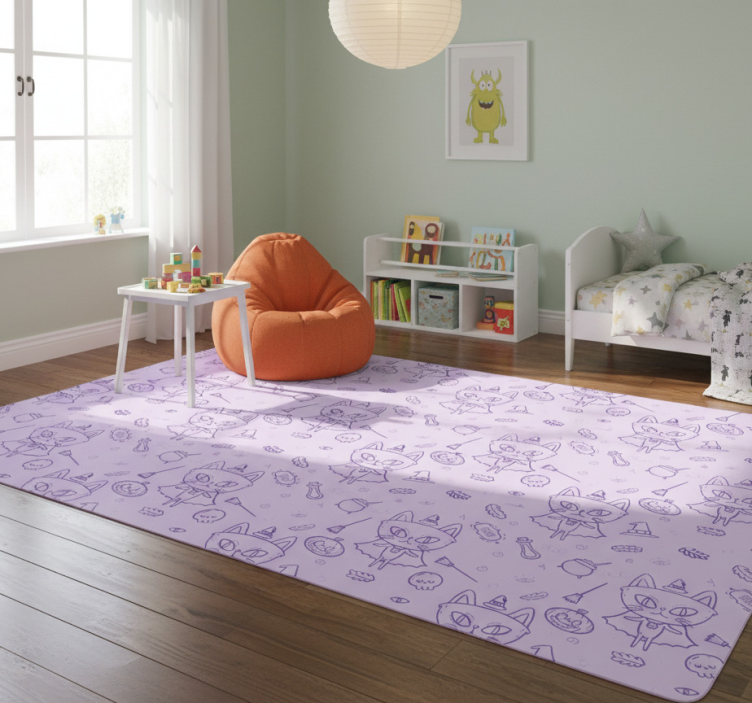 Animal vinyl rug witch cat cartoon - TenStickers