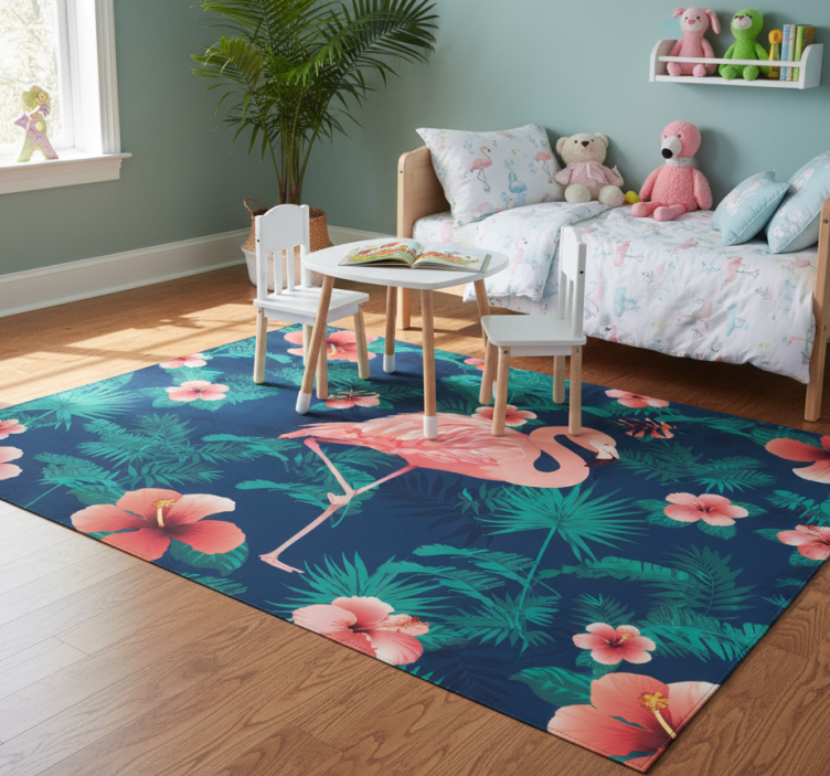 Tropical pink flamingos animal vinyl rug - TenStickers