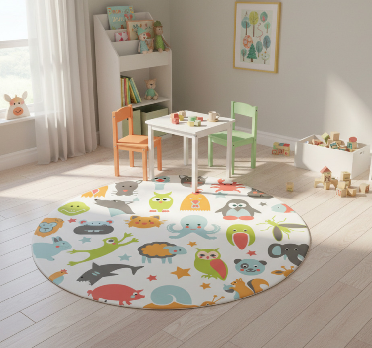 Animal vinyl rug with animals in a circle - TenStickers