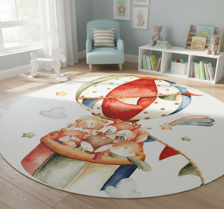 Animal vinyl rug with animals on colorful balloons - TenStickers