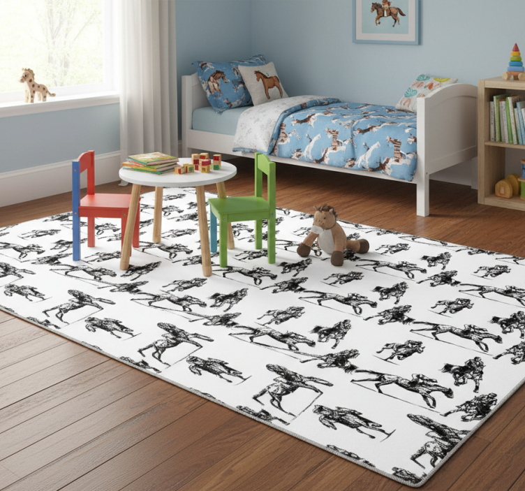 Animal vinyl rug with black and white horse design - TenStickers
