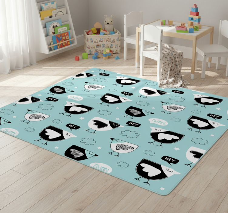 Animal vinyl rug with black chicken design - TenStickers