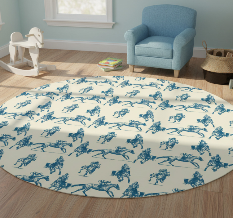 Animal vinyl rug with blue and beige horse design - TenStickers