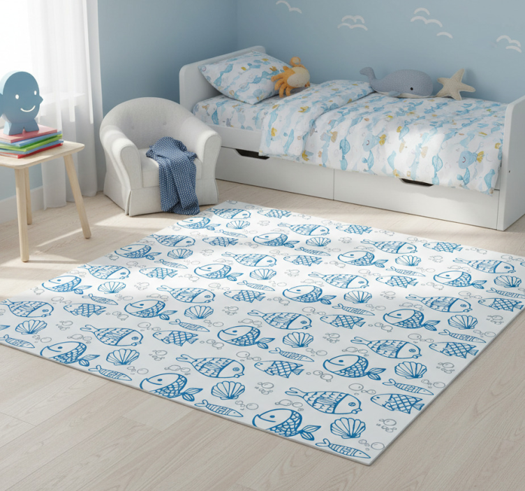 Animal vinyl rug with drawn blue fishes - TenStickers