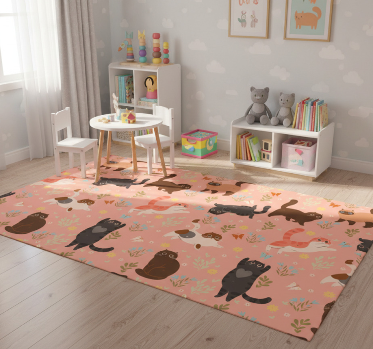 Animal vinyl rug with cats seamless pattern - TenStickers