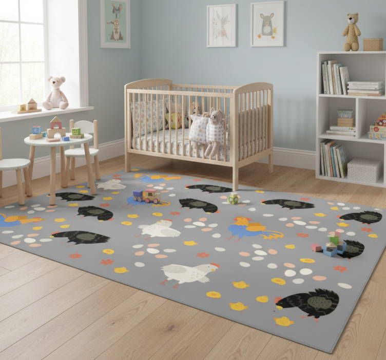 Animal vinyl rug with chickens in the pen pattern - TenStickers