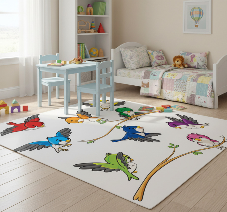 Colorful little birds animal vinyl rug - TenStickers