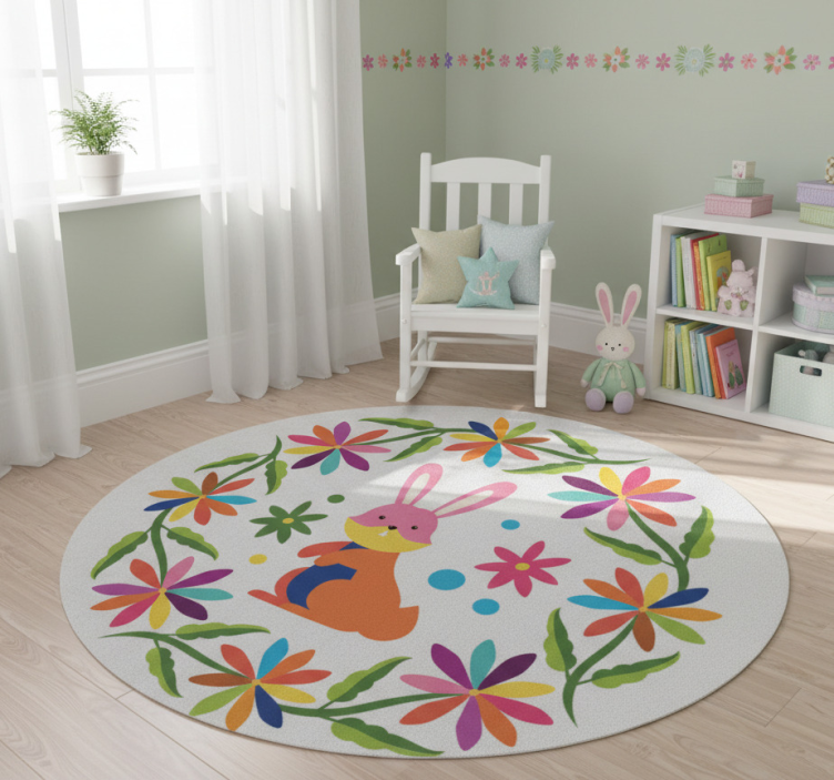 Animal vinyl rug with colorful bunny design - TenStickers