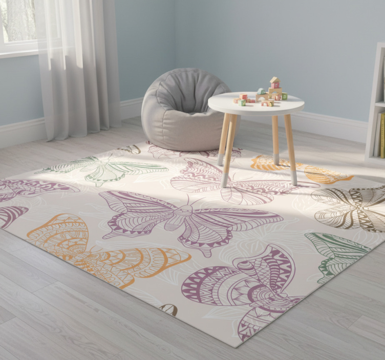 Animal vinyl rug with colorful decorative butterflies - TenStickers