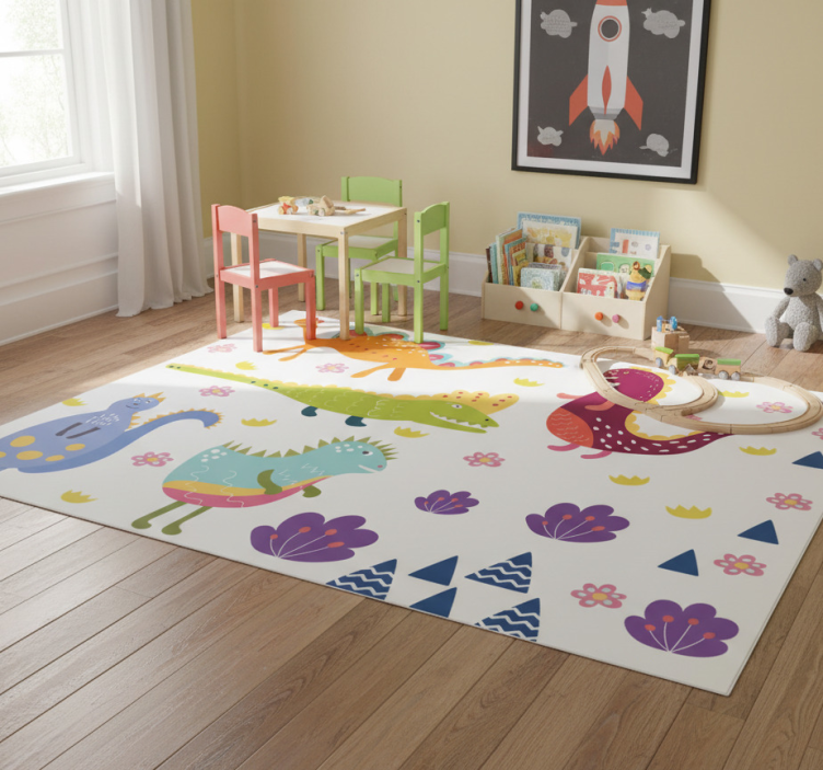 Animal vinyl rug with colorful dinosaur designs - TenStickers