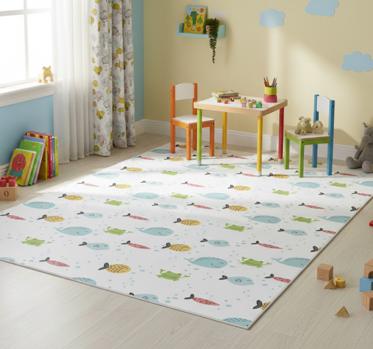 Animal vinyl rug with colorful fish on white background - TenStickers