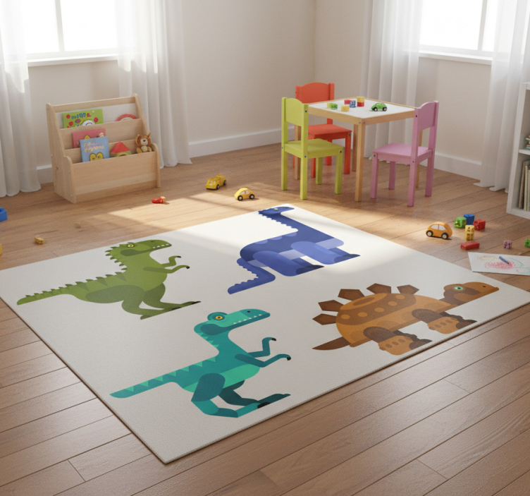 Animal vinyl rug with colorful moving dinosaurs - TenStickers