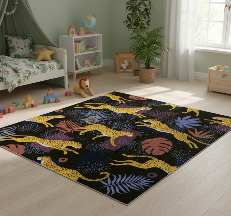 Tropical leaves leopards animal vinyl rug - TenStickers