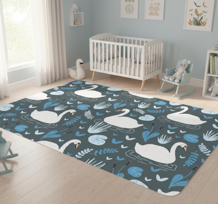 Animal vinyl rug with elegant white swan design - TenStickers