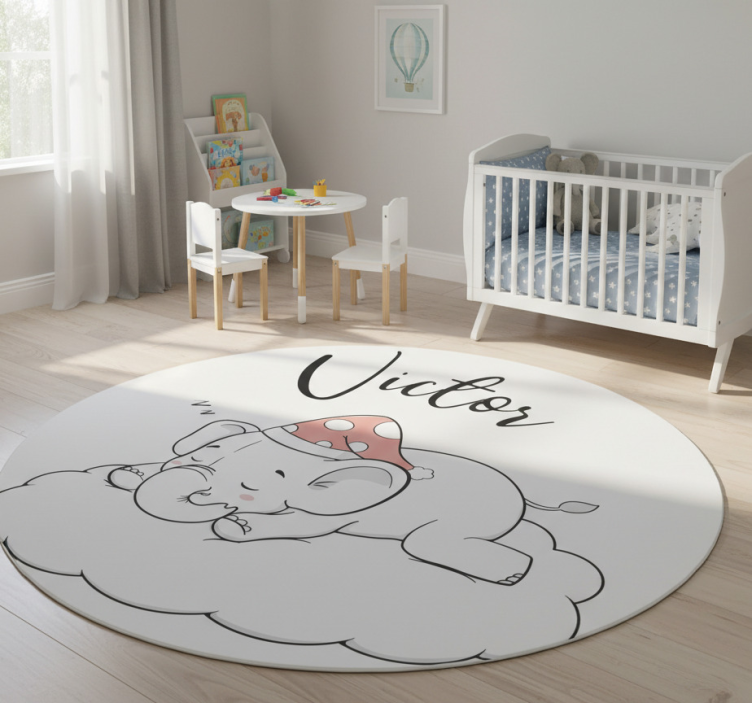 Animal vinyl rug with elephant in the clouds name - TenStickers